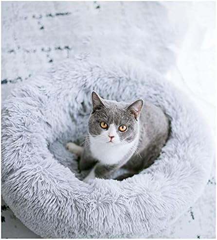 Modern Soft Plush Round Pet Bed for Cats or Small Dogs, Mini Medium Sized Dog Cat Bed Self Warming Autumn Winter Indoor Snooze Sleeping Cozy Kitty Teddy Kennel (20'' D x 8'' H, Light Grey) - Image 6