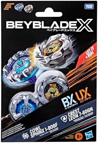 Beyblade X Cowl Sphinx 1-80GF BX & Crest Leon 7-60GN UX Dual Pack Set with 2 Right-Spinning Tops; Authentic Takara Tomy Battle Tops; Games/Toys for Boys & Girls 8+ - Image 4