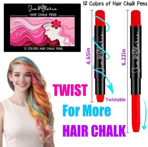 Twist up temporary hair color crayons from Jim&Gloria displayed with caps off.