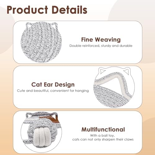 Eco friendly indoor cat scratching mat with attached dangling play toy ball.
