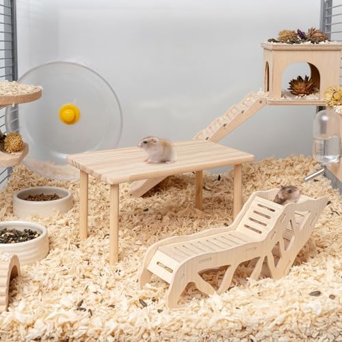 (2-piece Set) Hamster Game Wooden Platform, Tunnel Ladder Hidden Area Platform with Wooden Support Columns, Toy cage Accessories for Hamster Squirrels and Other Small Pets - Image 7