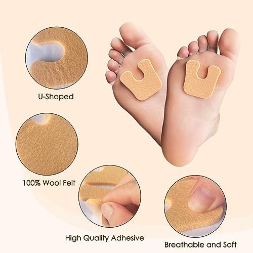 Self-adhesive medical grade felt cushions for corn and callus protection.