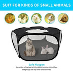 Small animal playpen containing a rabbit indoors