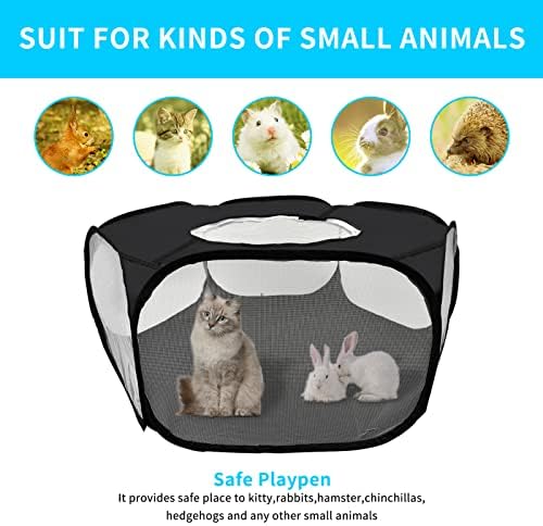 Guinea Pig Playpen, Waterproof Small Animals Playpen with Anti Escape Cover Portable Cat Playpen Breathable Indoor/Outdoor Yard Exercise Cage Tent for Hamster Puppy Chinchillas Rabbits(Black) - Image 7
