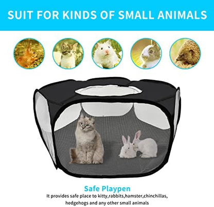 Guinea Pig Playpen, Waterproof Small Animals Playpen with Anti Escape Cover Portable Cat Playpen Breathable Indoor/Outdoor Yard Exercise Cage Tent for Hamster Puppy Chinchillas Rabbits(Black) - Image 7