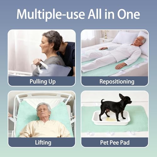 GOJVT washable waterproof mattress protector underpad spread flat on a bed showcasing eight handles