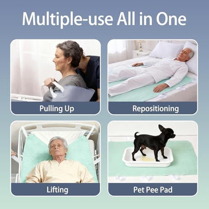 GOJVT washable waterproof mattress protector underpad spread flat on a bed showcasing eight handles