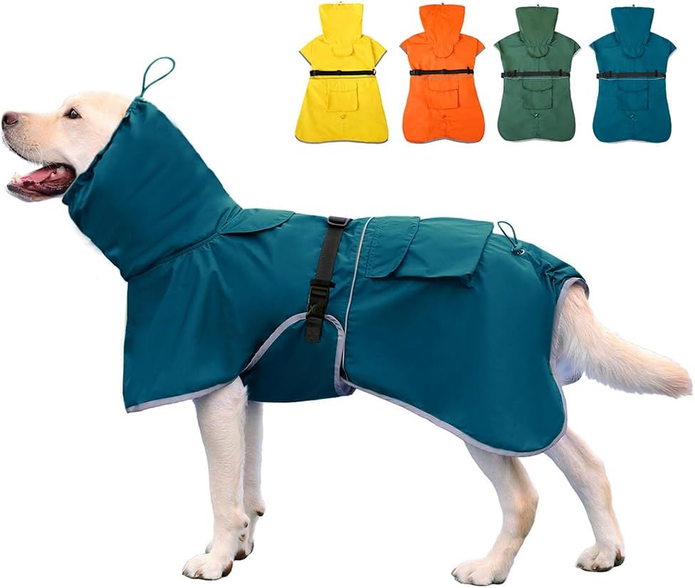 Koogal reflective dog raincoat front view blue waterproof pet poncho