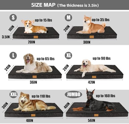 Patas Lague Orthopedic Dog Bed Large Sized Dog 36''X24'',Soft Waterproof Egg Crate Foam Medium Pet Crate Beds Mat with Removable Washable Cover and Non-Slip Bottom, Black - Image 6
