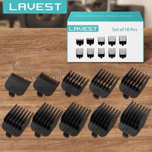 LAVEST premium black trimmer guides highlighting the flexible material being measured for accuracy.