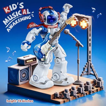 Interactive Ruko 6088 robot toy displaying bright blue LED emoji face pattern.