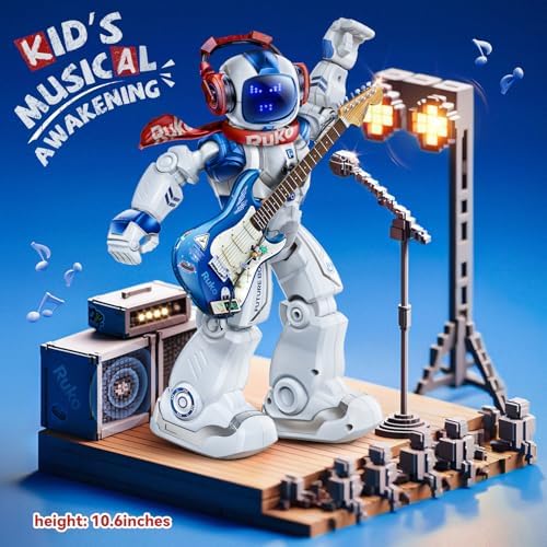 Interactive Ruko 6088 robot toy displaying bright blue LED emoji face pattern.