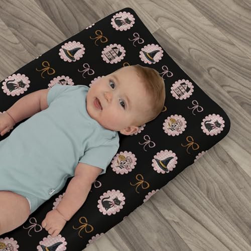 High quality fabric texture of pink and black Halloween baby sheet