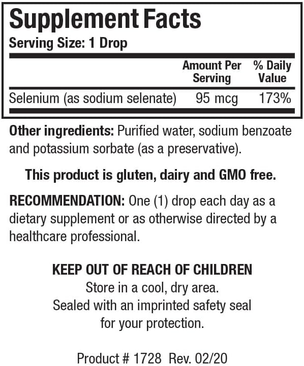 Side angle view of the Biotics Research liquid selenium dietary supplement packaging.