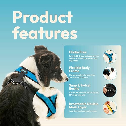 Gooby X-frame breathable pet harness dual snap rotational buckles close up view