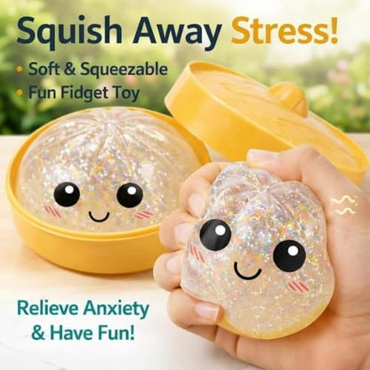 Vibrant colored dumpling fidget toys with glitter detail