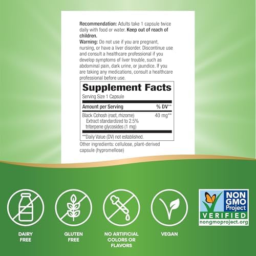 Nature's Way vegan black cohosh capsules nutrition facts label