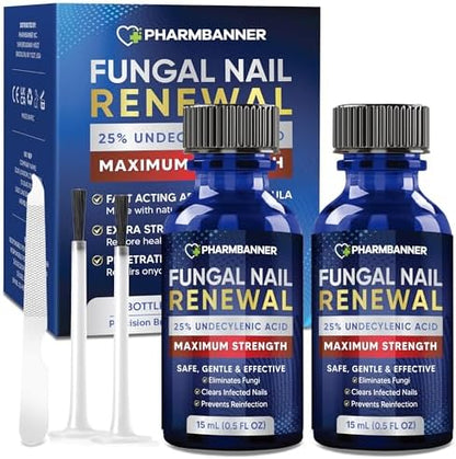Pharmbanner fungal nail renewal kit highlighting the included applicator brush and precise treatment delivery mechanism.
