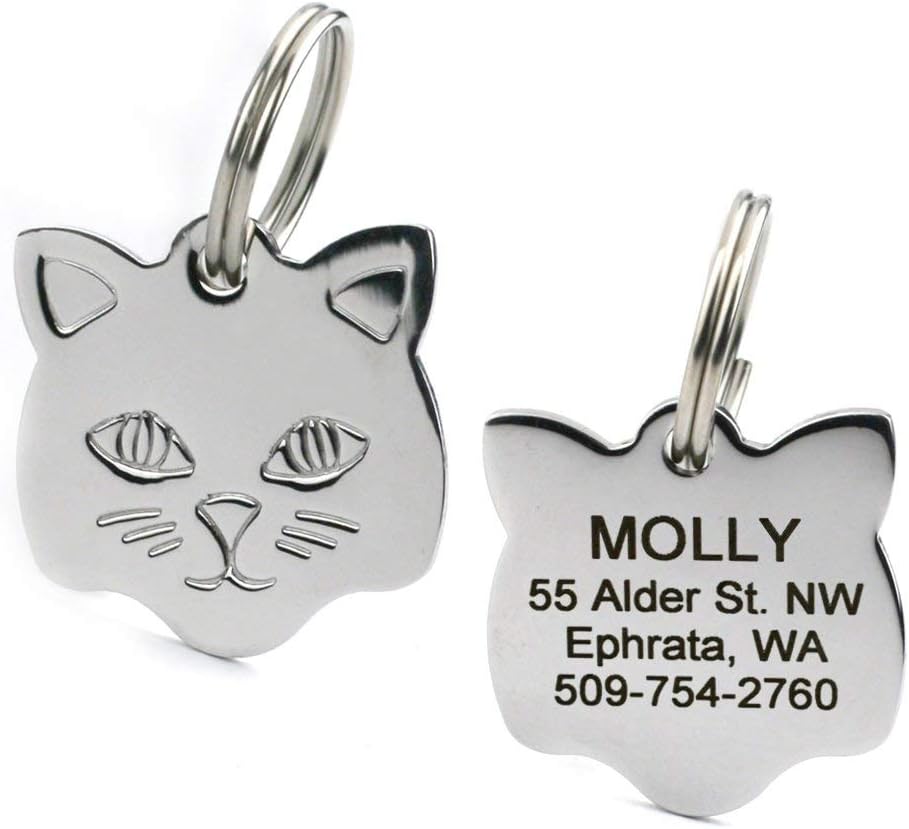GoTags rustproof stainless steel pet ID tag for cats close up detail