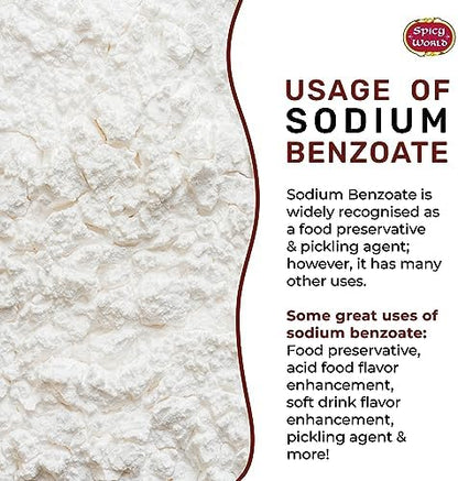 Close up of pure white sodium benzoate powder for pickle and jam preservation.