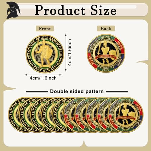 Christian challenge tokens showing detailed scripture engravings from Ephesians