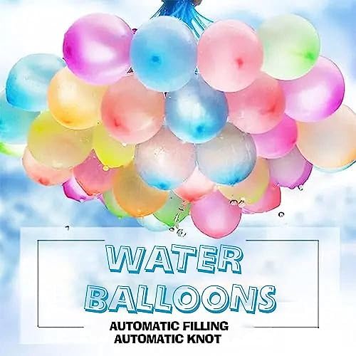Close up view of the patented auto tie mechanism on the stems of the rapid fill water balloon bundle