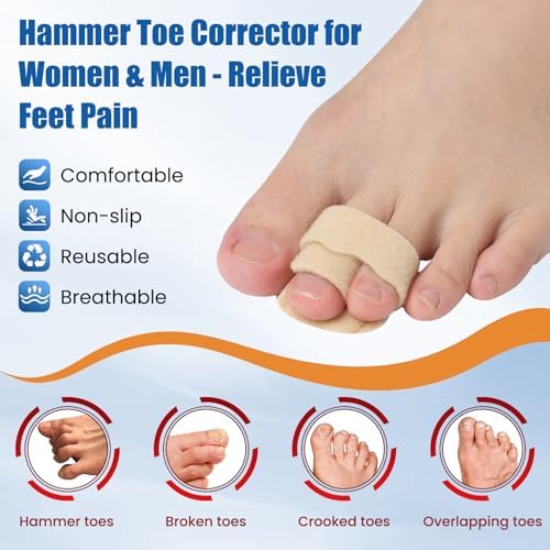 Skin-colored toe straightener worn on foot for discreet look