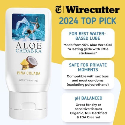 Aloe Cadabra edible flavored lubricant packaging showing 95 percent organic aloe vera content.