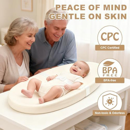 Qalvyn diaper changing mat close up on wipeable waterproof polyurethane cover