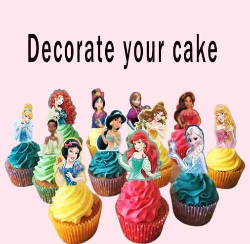 Collection of colorful cartoon toppers for muffin and waffle decoration