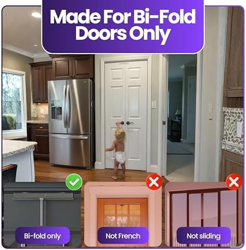 Child safety lock mounted on top hinge area of folding closet door