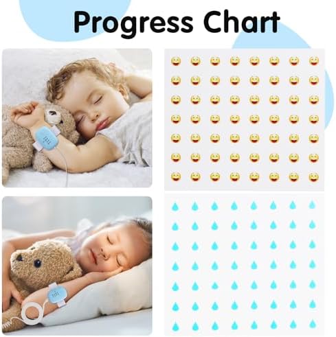 Child wearing the Tobiwibby bedwetting alarm on the upper arm for nighttime training.