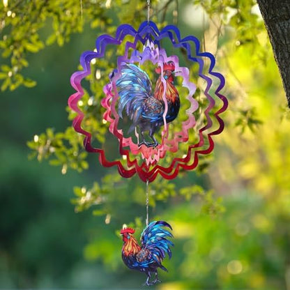 Rooster Hanging Wind Spinner Outdoor - 12 Inches Stainless Steel Wind Sculpture Aesthetic Wind Chime Chicken Farmhouse Art Ornaments for Garden Yard Balcony Patio Lawn Yard Decorations - Image 3