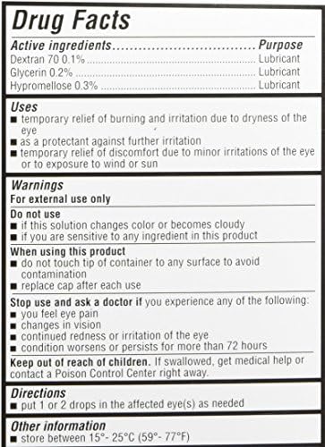 Back of GenTeal Tears Moderate Liquid Drops box listing drug facts and ingredients.