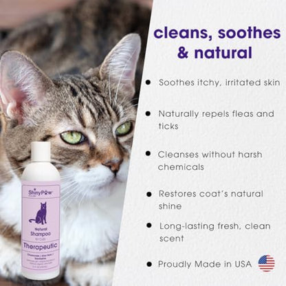Eucalyptus infused cat shampoo for sensitive skin itch relief.