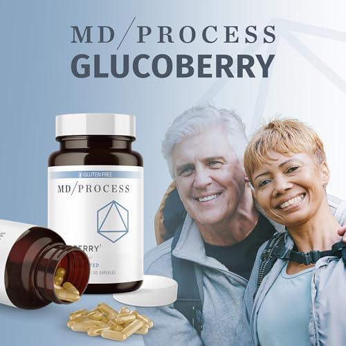 Close up of MD Process GlucoBerry nutritional facts panel and morning usage instructions
