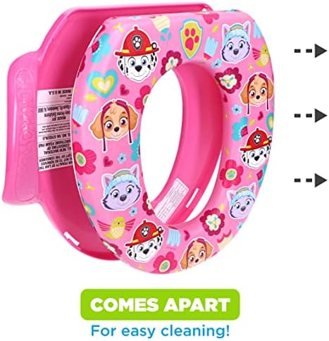 Toddler potty cushion disassembled into individual parts demonstrating how easy it is to clean.