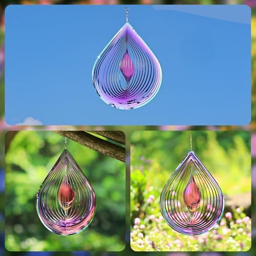 Side view of 3d water drop kinetic garden sculpture
