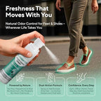Natural tea tree oil foot deodorant bottle with peppermint and eucalyptus ingredients.