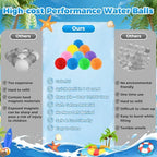 Colorful splash balls for outdoor water fights soaking in a bucket of water.