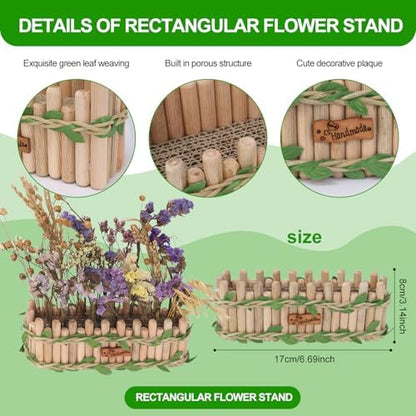 Hamster Cage Sprays Flower Foraging Holder - Natural Wood Feeding Stand, Small Pet Habitat Accessories for Hamsters Mouse Guinea Pig Dwarf Gerbils Syrian Mice (Leaf - Rectangle) - Image 3