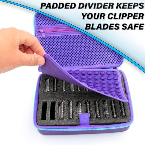 CASEMATIX barber blade storage case showing the internal padded middle divider protecting the sharp edges of detachable blades.