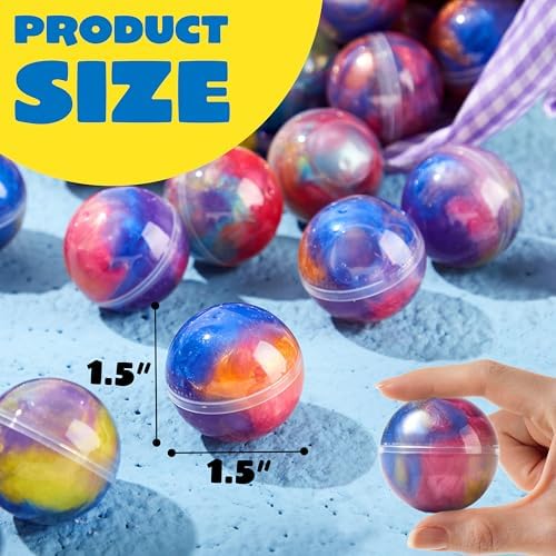 Thirty six individual clear plastic balls filled with vibrant sparkling cosmic slime colors.
