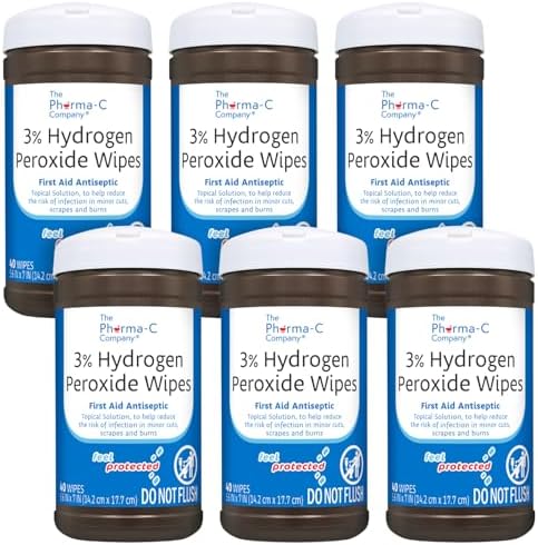 The Pharma-C Company 3% Hydrogen Peroxide Wipes 6 pack front view antiseptic first aid