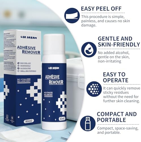 CSR DREAM no-sting adhesive remover bottle showing skin-friendly label.