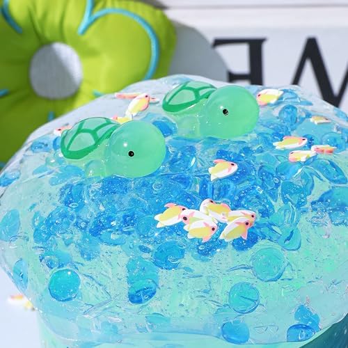 Haixforu ocean theme sensory slime stretched out demonstrating non sticky texture and shiny star glitter.