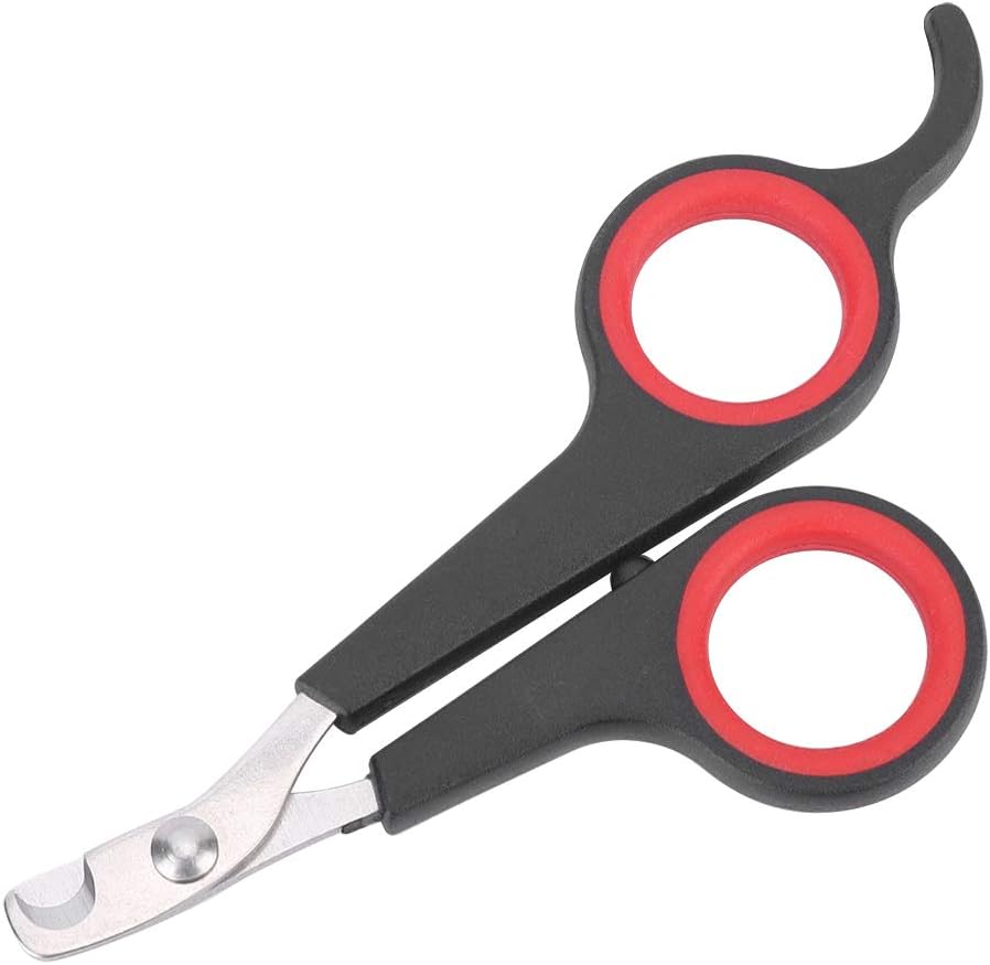 Syrisora animal nail scissors front view showing black and red non slip handles
