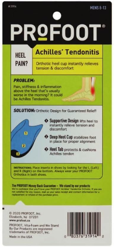 Packaging of PROFOOT Achilles Tendonitis Men's Orthotic Heel Cup 1 Pair.