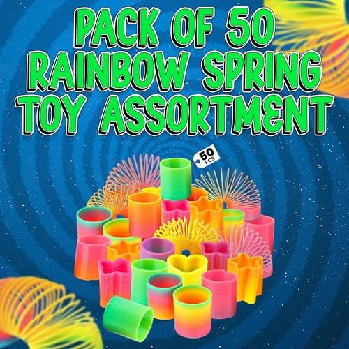 Bedwina non toxic plastic neon mini springs packaging view highlighting the fifty count variety