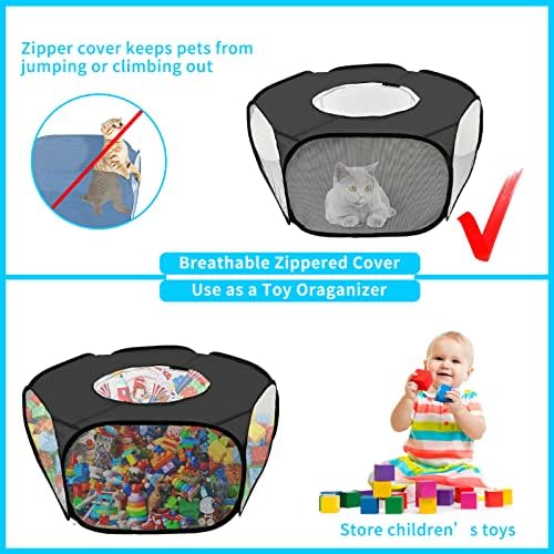 Guinea Pig Playpen, Waterproof Small Animals Playpen with Anti Escape Cover Portable Cat Playpen Breathable Indoor/Outdoor Yard Exercise Cage Tent for Hamster Puppy Chinchillas Rabbits(Black) - Image 5